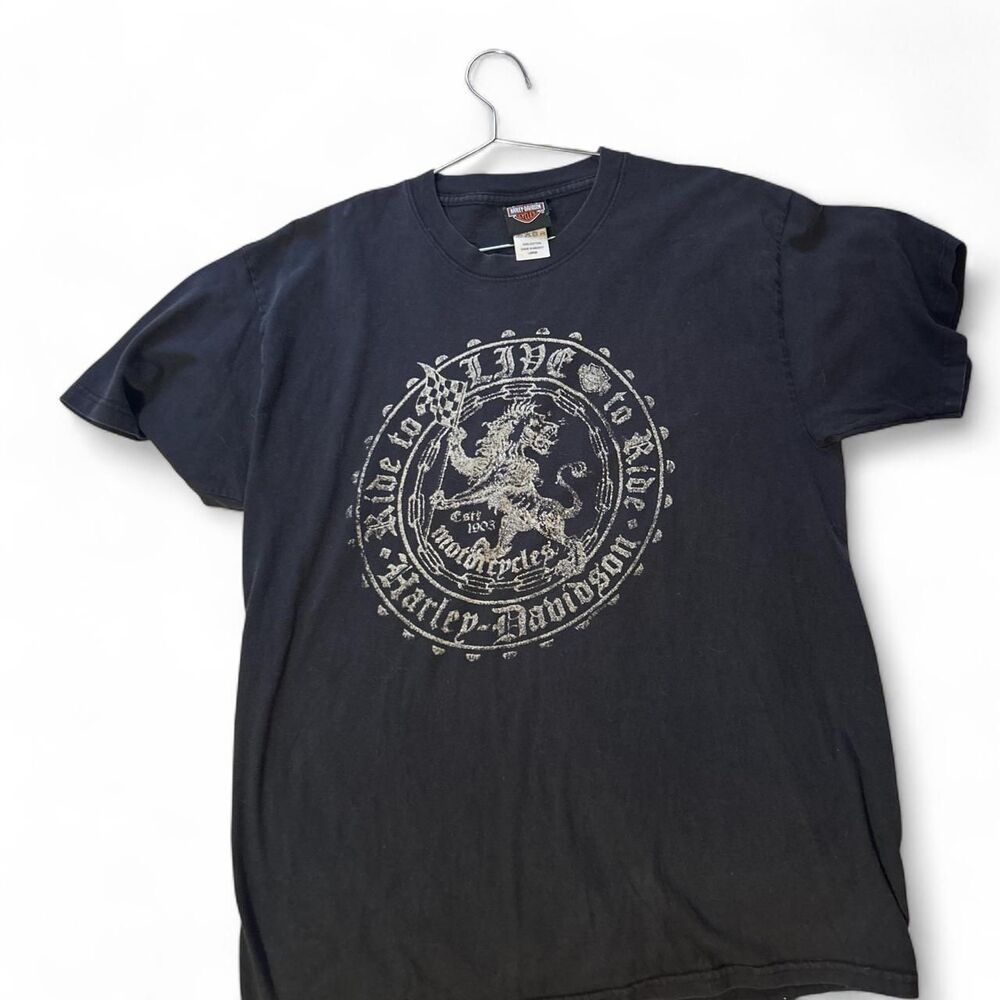 Harley-davidson Men's Black and Navy T-shirt